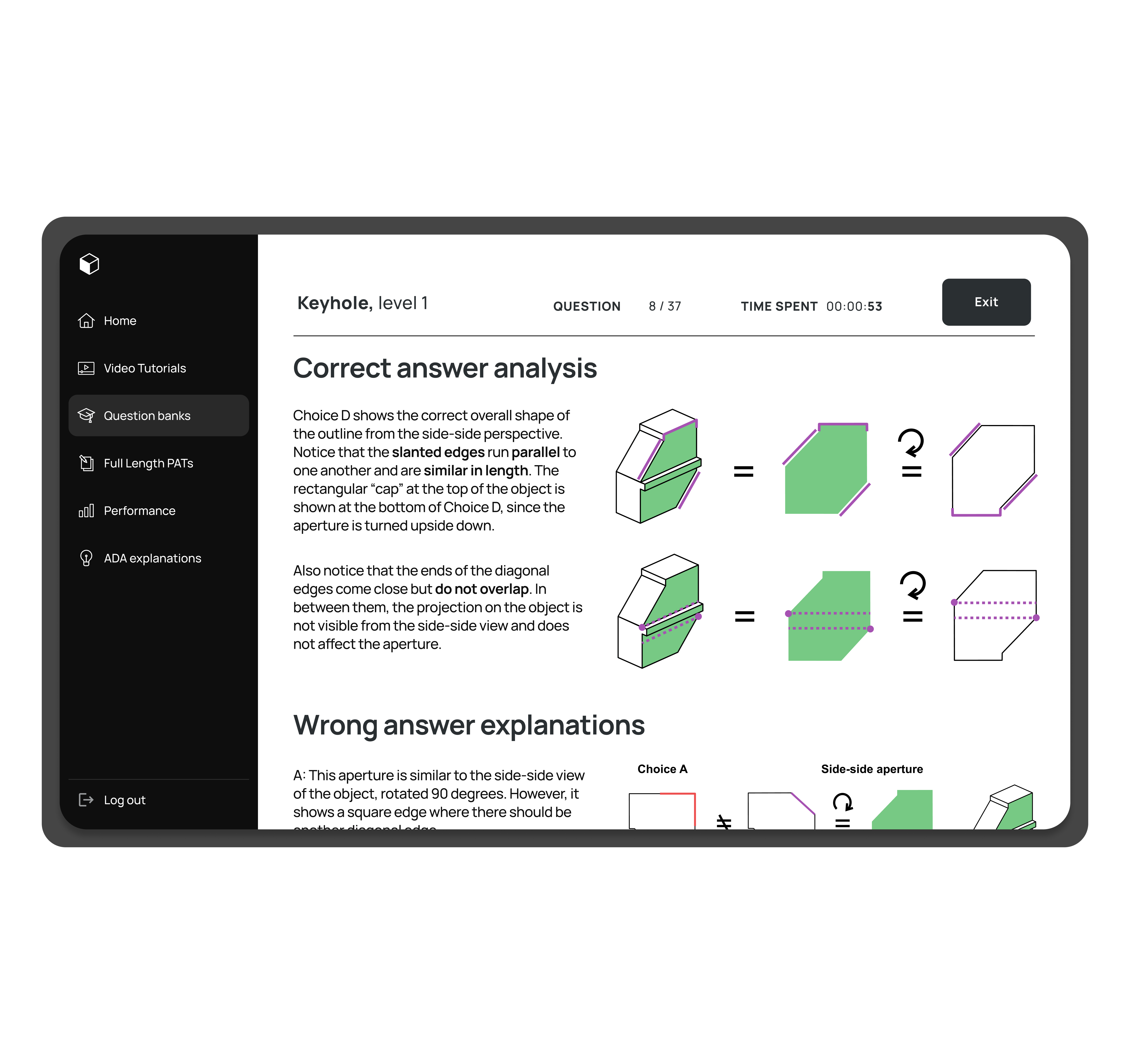 Tips for interpreting keyhole probelms on DAT perceptual ability (PAT)