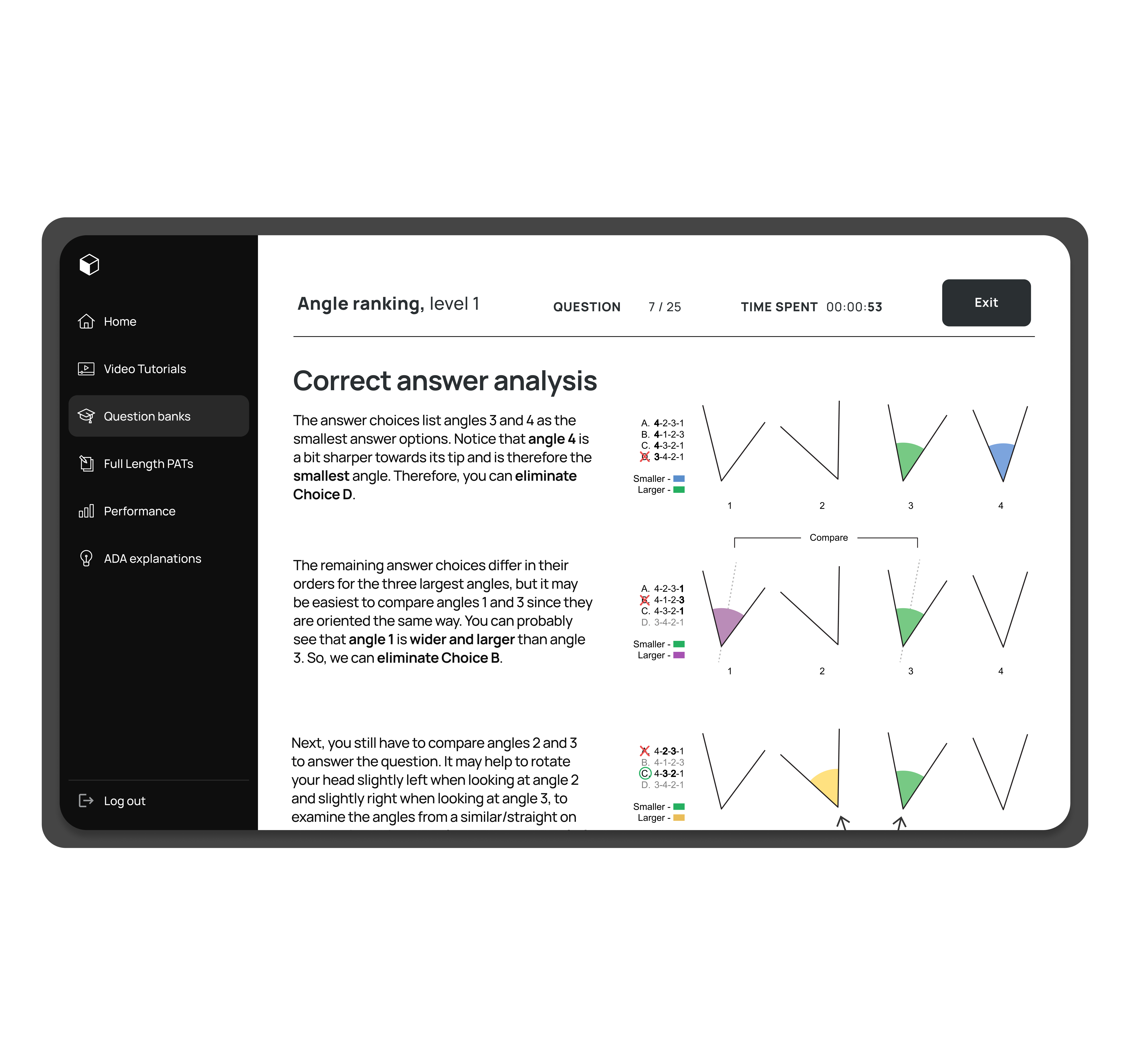 Tips for comparing angles on DAT perceptual ability test (PAT) angle ranking problems